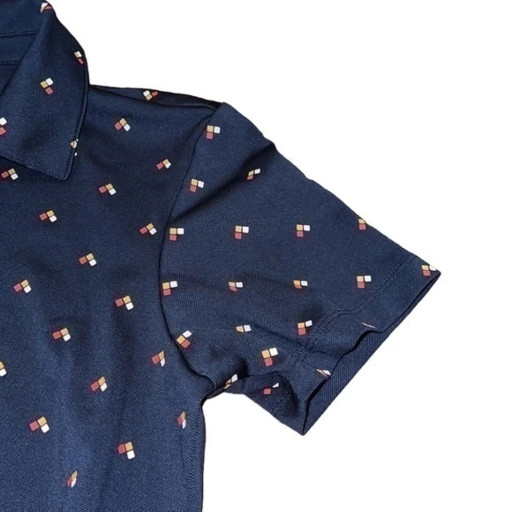 Tory Burch Sport Retro-Print Navy Blue Tech Pique Polo Golf‎ Shirt Size Small